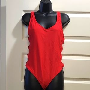 Red Cut Out Swim Suit